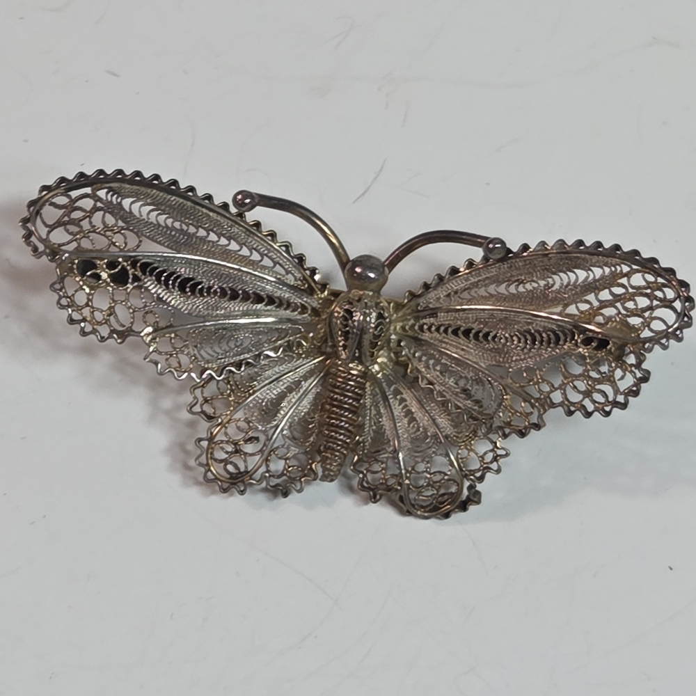 vintage maltese 800 silver filigree butterfly brooch pink ornate